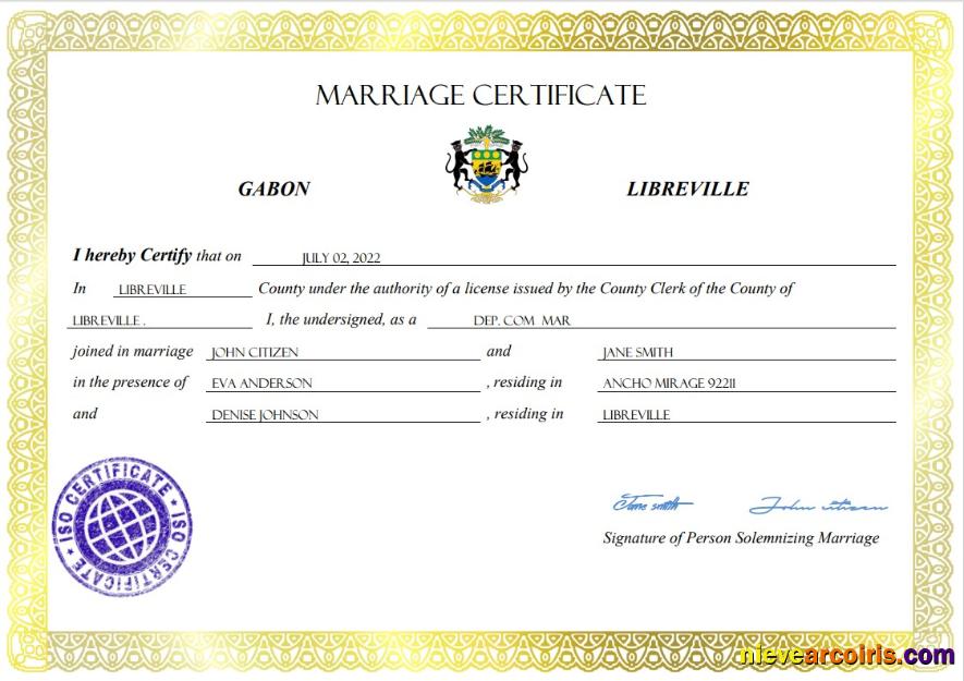 Gabon marriage certificate